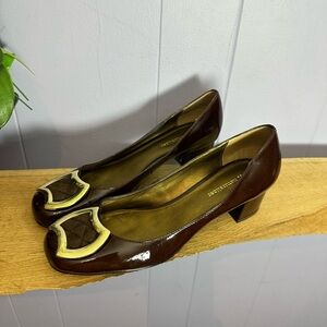 Naturalizer Brown Patent Leather Heels with Cream Accents